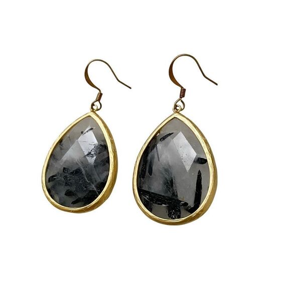 LF Gold & Lava Stone Quartz Teardrop Earrings - Picture 1 of 4